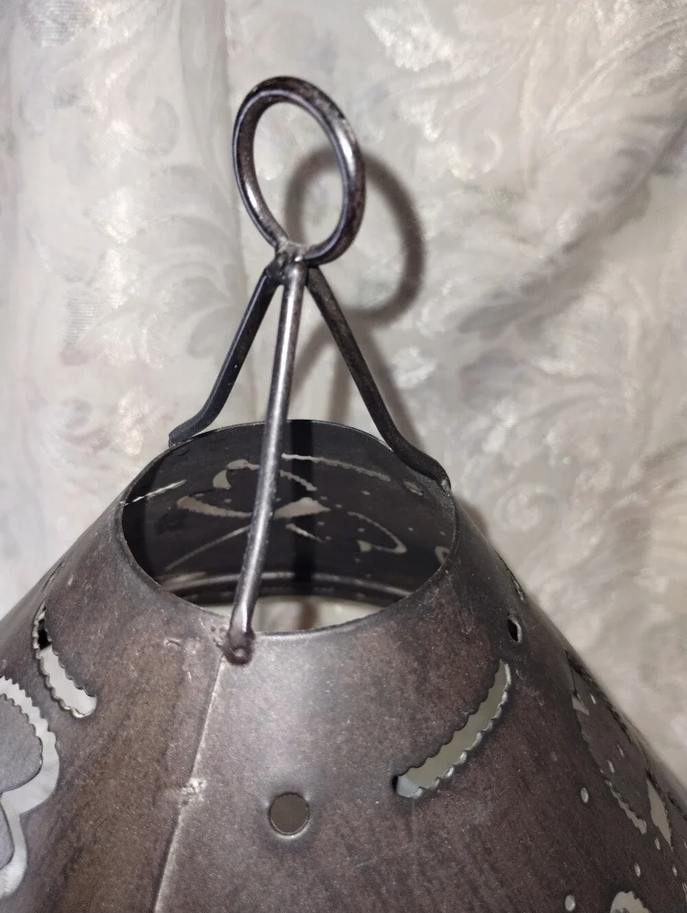 Rustic Brown Metal Hanging Candle Lantern - Dragonflies / 10